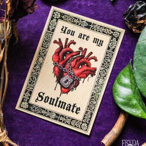 Carte postale âme sœur - Carte gothique de la Saint-Valentin Carte postale effrayante Carte-cadeau gothique Carte postale sombre Valloween Carte de voeux gothique Cœur humain