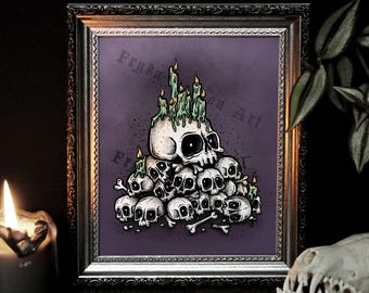 Skulls & Candles Art Print: Spooky Gothic Wall Decor