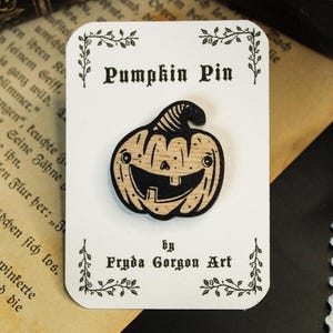 Wooden Pumpkin Pin: Spooky Halloween Brooch, Gothic Fall Accessory