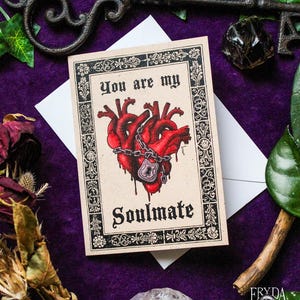 Carte de voeux âme soeur - Carte de Saint-Valentin gothique Carte-cadeau gothique Carte postale sombre Valloween Carte de voeux gothique médiévale Coeur anatomique
