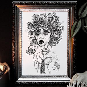 Gotische vampierkunstdruk: spookachtig woondecor &#39;Veronica van Vamp&#39;