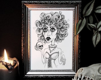 Gothic Vampire Art Print: "Veronica van Vamp" Spooky Home Decor