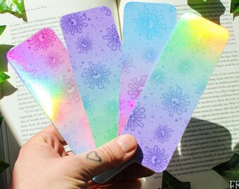 Holographic Skull Flower Bookmark: Spooky Booklover Gift