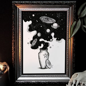 Art Print &quot;Space Case&quot; - Universe Surreal Artwork Illustration Black White Painting Drawing Psychedelic Surrealism Home Decor Decoration