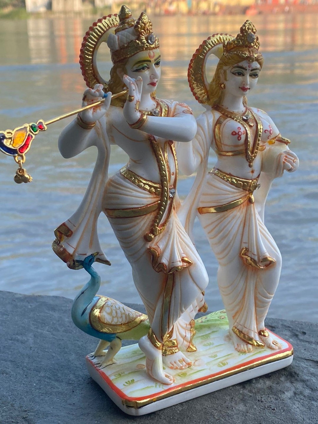 Radha Krishna Statue, 18 Cm Big Cultured Marble Radha Krisna Sculpture