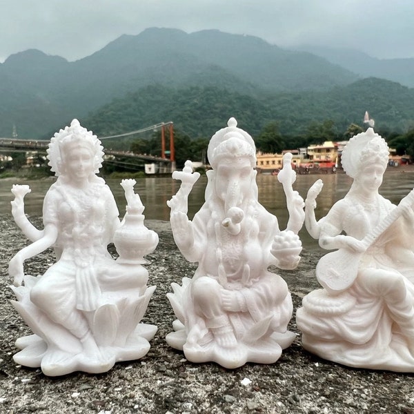 Small Saraswati Statue, 3" Inch Goddess Sarasvati Idol Small, Saraswathi Murty, Hindu Goddess of Arts, Music, Knowledge, Wisdom & Learning.