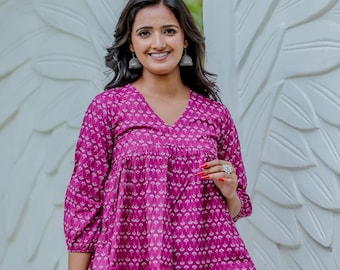Indian Hand Made Cotton Blouse Beautiful Print Top, Jaipur Printed