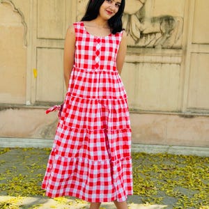 Red Gingham Midi Dress - Etsy