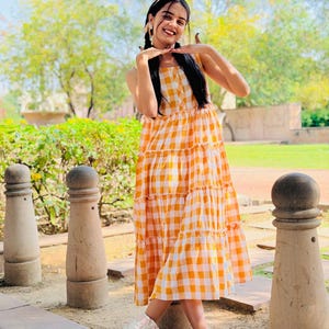 orange gingham maxi dress SSYS Jessie Gingham Maxi Dress