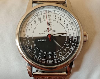 Wristwatch Raketa 24-Hour Sputnik Automatic Day - Night Vintage Wristwatch Rare Mechanical