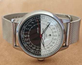 Wristwatch Raketa 24-Hour Sputnik Automatic Day Night Rare Mechanical