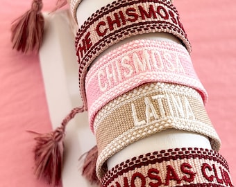 Latina-Chismosa Friendship Bracelets, Woven Friendship Bracelet, J'adore Bracelet, The Chismosas Club, Pink, Burgundy, Amigas, For Women