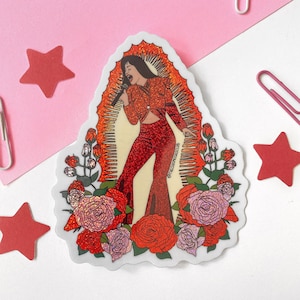Saint Selenas Glitter Sticker, Holographic, Selena Quintanilla, Como La flor, Xicana, Stickers, Latina, Cumbia, Reina, Spanish