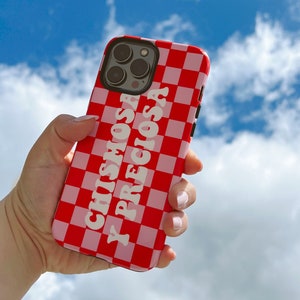 Chismosa y Preciosa Phone Case, Chismosas, Chisme, Latina, Latinas, Red & Pink, Checkered, Checkers, Tough Case for iPhone