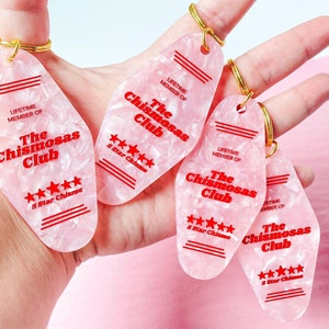 The Chismosas Club Retro Motel Keychain, Acrylic, Pink, Mexican, Español, Chisme, Latinas, Xicanas, Latinos, For Keys, Key Tag, Gift Ideas