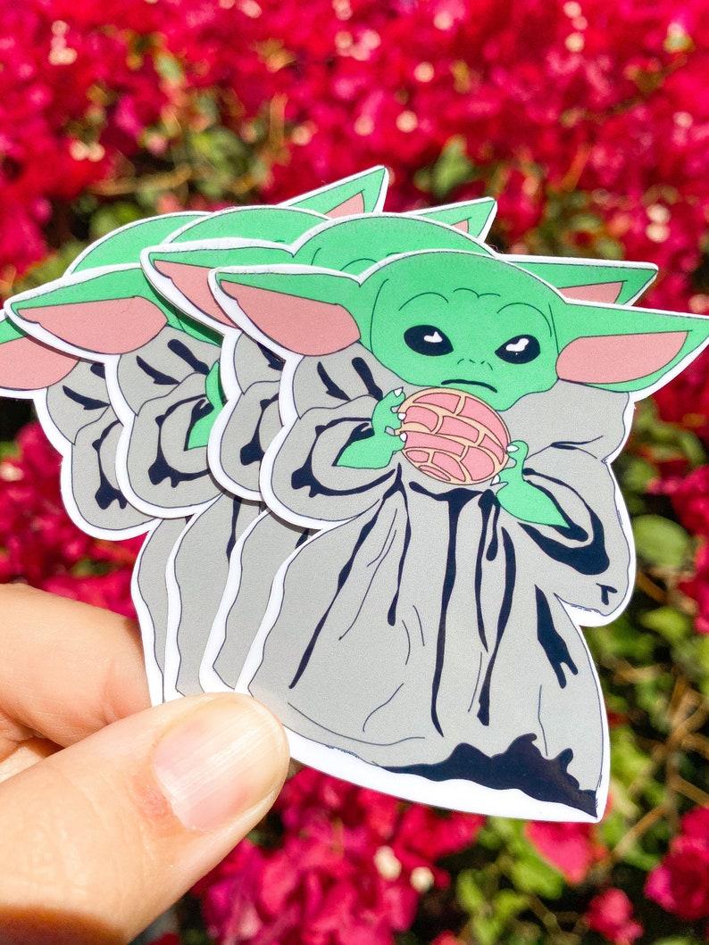 Baby Yoda with concha sticker Paper Stickers, Labels & Tags