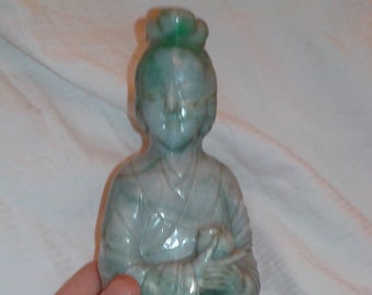 Antique Victorian-1930s Jadeite A Jade Kwan Yin figurine statue - gemstone rock art piece - Chinese people buyer interest