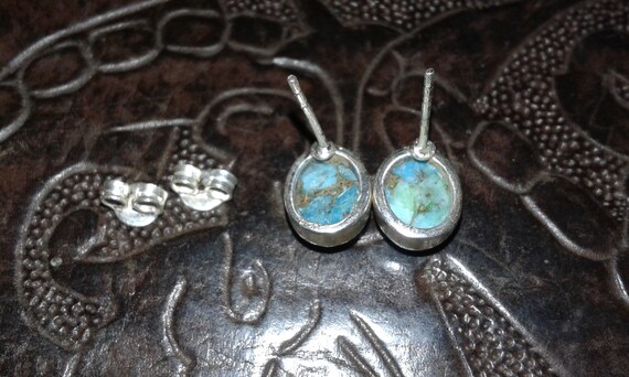 Copper turquoise solid sterling silver oval caboc… - image 5