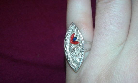 Solid sterling silver handpainted red and blue en… - image 6