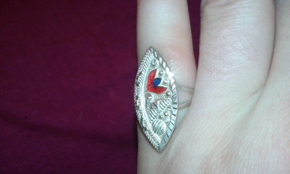 Solid sterling silver handpainted red and blue en… - image 7