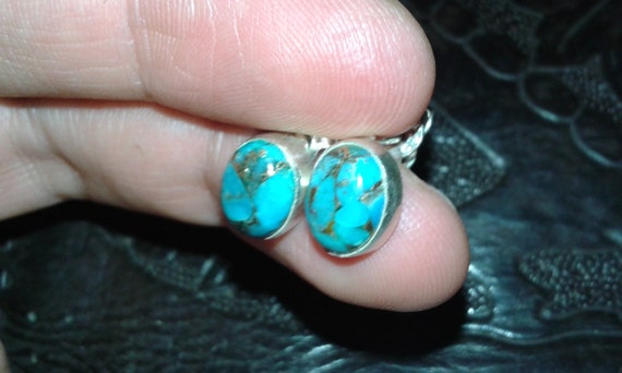 Copper turquoise solid sterling silver oval caboc… - image 8