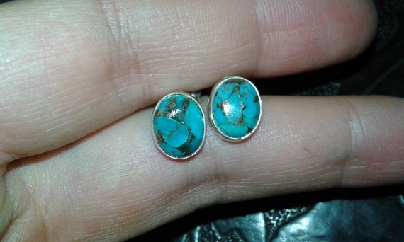 Copper turquoise solid sterling silver oval caboc… - image 10