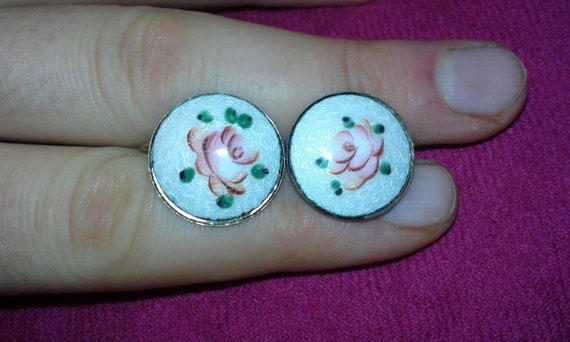 Solid sterling silver hand painted enamel Art Nou… - image 3