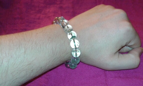 Phantom quartz elasticated beaded bangle, clear w… - image 7