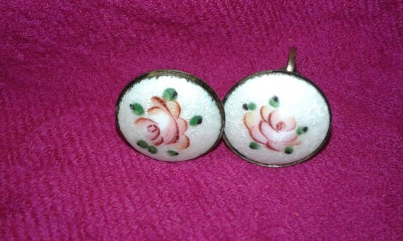 Solid sterling silver hand painted enamel Art Nou… - image 1