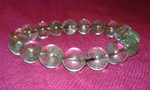 Phantom quartz elasticated beaded bangle, clear w… - image 1