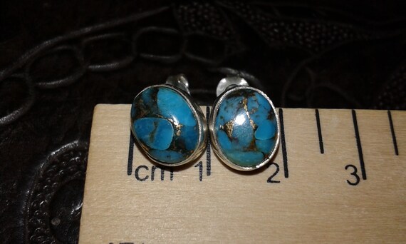 Copper turquoise solid sterling silver oval caboc… - image 9