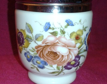 Royal Worcester porcelain two-egg coddler, painted with flowers