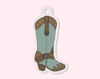 Blue Cowboy Boot Acrylic Key Ring Chain | Cowgirl Western Keychain Charm