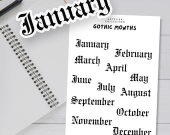Monthly Header Stickers for Planner/Journal, Gothic Reputation Style Sticker Sheet