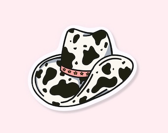Cow Print Cowboy Hat Vinyl Laptop Sticker