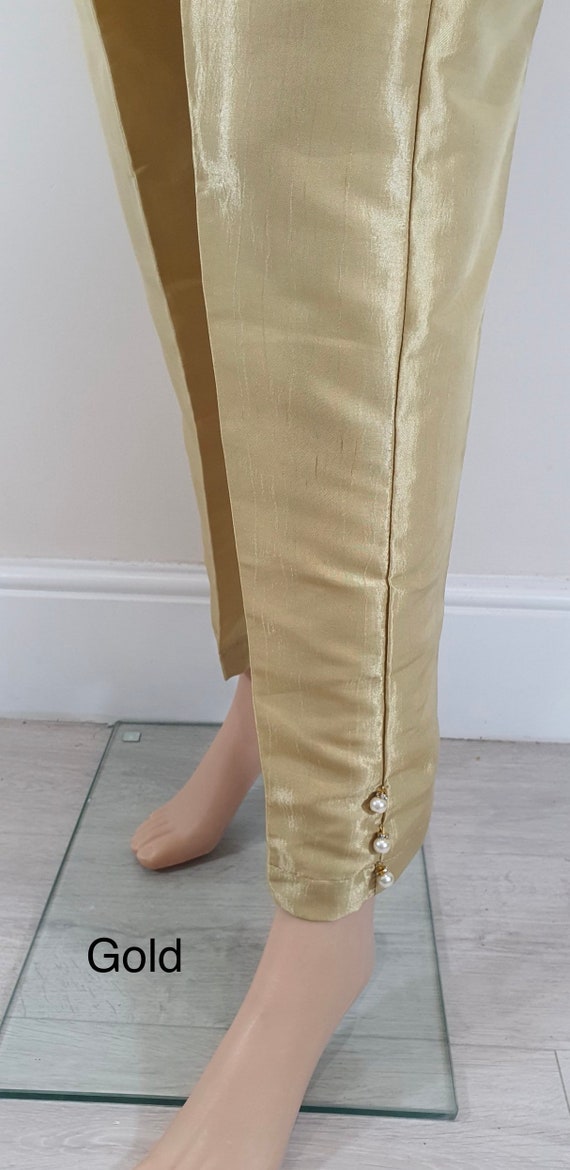 Raw Silk Material Cigarette Pants Trousers 