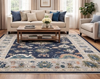 Hand Knotted Oushak Rug 8x10 | Traditional Floral Wool Area Carpet