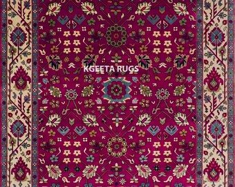 Maroon Oushak Handmade Wool 8x10 Area Rug for Bedroom, Vintage Boho Floor Decor, Soft Durable Traditional Turkish Rug