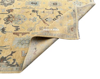 Golden Oushak Area Rug 8x10 - Hand Knotted Wool Vintage Carpet | Soft, Durable Living Room Decor - Custom Sizes Available