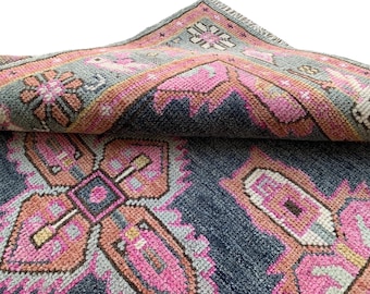Handmade Peach Oushak Rug 9x12: Vintage Boho Wool Carpet