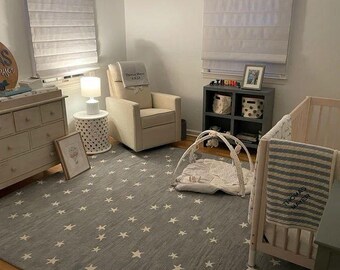 Handmade Wool Rug 5x8, Grey Star Nursery Carpet
