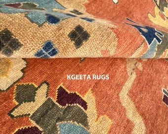 Orange Oushak Area Rug 8x10 - Hand Knotted Wool Vintage Style Carpet | Soft & Durable Living Room Decor
