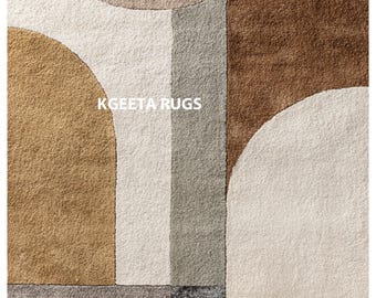Geometric Pattern Handmade Wool Area Rug 6x8 - , Soft Durable Natural Fiber Carpet for Living Room & Bedroom Decor