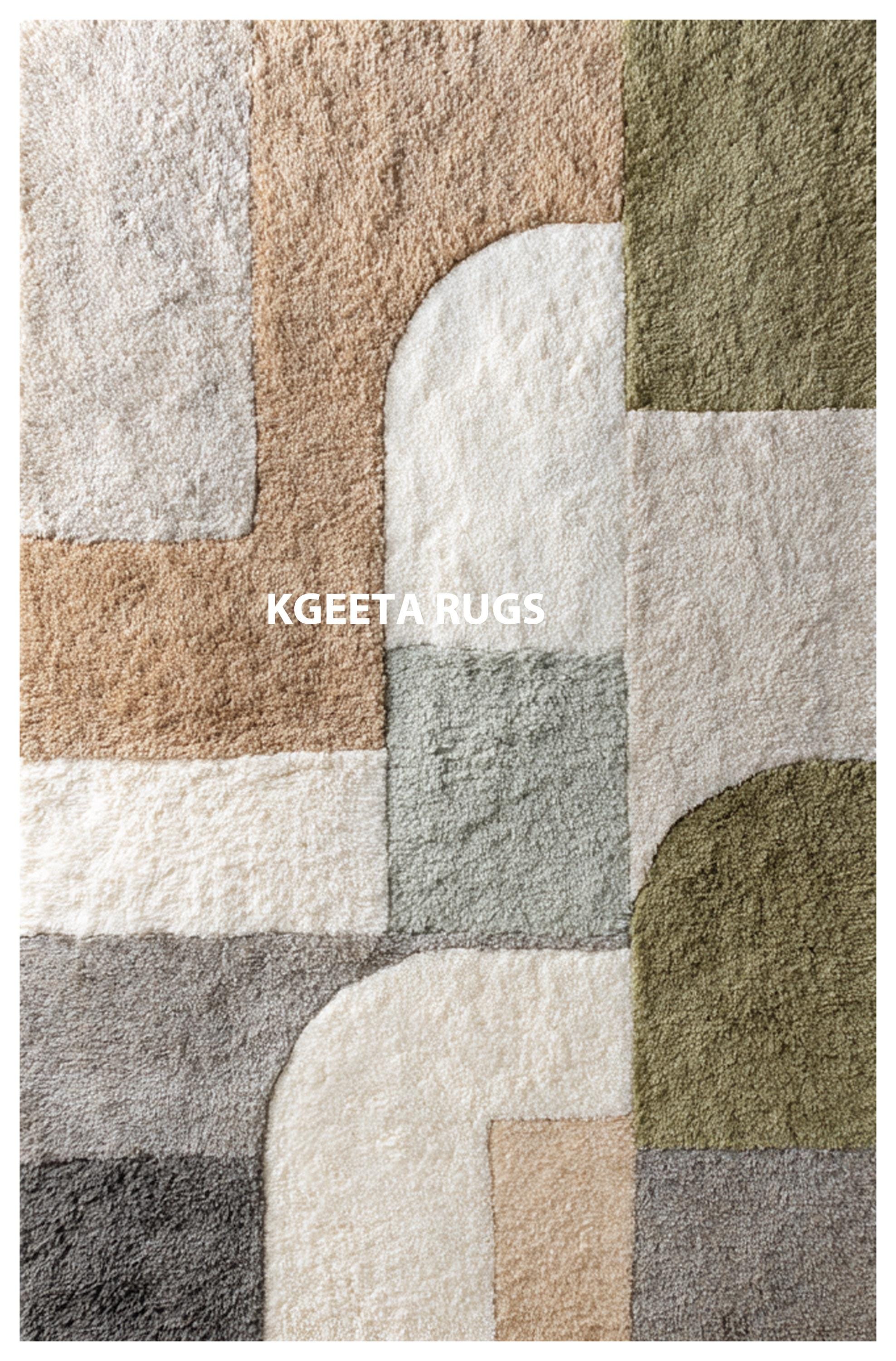 抽象的な幾何学模様のウールラグ 9x12 | ハンドメイドのボヘミアン