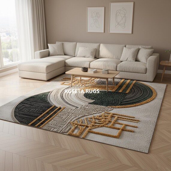 Handgefertigter Wollteppich 200x250 | Moderne High-Low-Textur, Wohnzimmer & Schlafzimmer