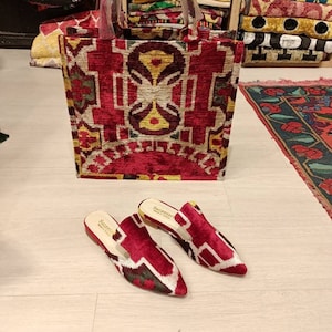 Handmade silk ikat slippers and handbag cluch bag Women handcrafted shoes All numbers