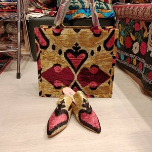 Handmade silk ikat slippers and handbag cluch bag Women handcrafted shoes All numbers