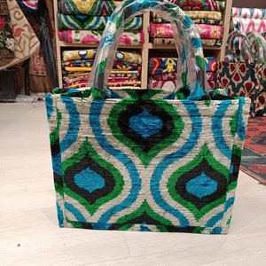 Colorful  ikat tote bag handwoven silk velvet ikat womens Clutch  bag ikat bag