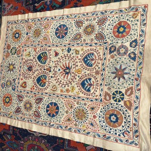 Hand-Embroidered Silk Suzani | Traditional Central Asian Textile | Decorative Wall and Furniture Cover 100×150 cm