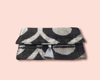 Bolso de mano de seda İkat Bolso de terciopelo İkat Bolso de mano İkat Bolso de seda y terciopelo İkat Bolso de mujer de seda İkat Bolso de moda Bolso nuevo Bolso de seda